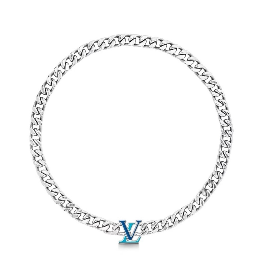 LOUIS VUITTON Cuban Link necklace with Blue pendant 20”